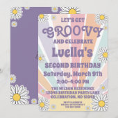 Groovy Hippy Sun & Daisy Girls Birthday Invitation Kaart (Voorkant / Achterkant)