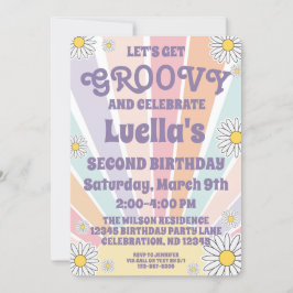 Groovy Hippy Sun & Daisy Girls Birthday Invitation Kaart