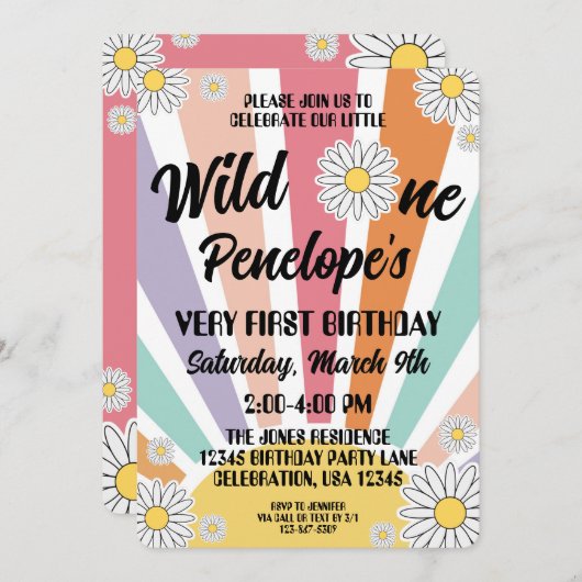 Groovy Hippy Sun en Daisy 1e verjaardag Kaart (Voorkant / Achterkant)