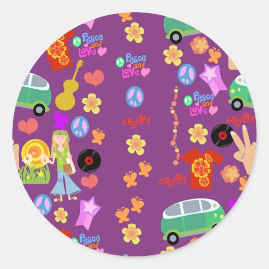 Groovy Hippy Vibes Paars Pattern Art Ronde Sticker (Voorkant)