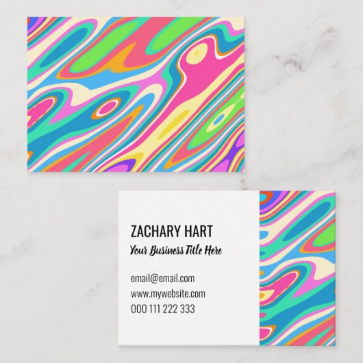 Groovy Hipster Retro Rainbow Pattern Sjabloon Visitekaartje (Voorkant / Achterkant)