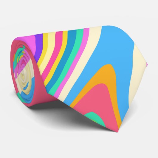 Groovy Hipster Retro Rainbow Surface Patroon  Stropdas (Opgerold)