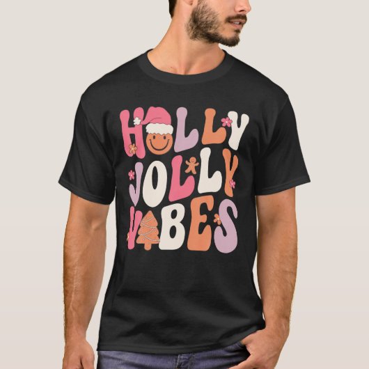 Groovy Holly Xmas Jolly Vibes Kerstkostuum T-shirt (Voorkant)