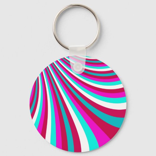 Groovy Hot Pink Blauwgroen regenboogstrips patroon Sleutelhanger (Voorkant)