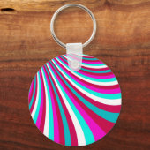 Groovy Hot Pink Blauwgroen regenboogstrips patroon Sleutelhanger (Voorkant)