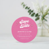 Groovy Hot Pink Disco Ball Bruiloft Save the Date Kaart (Staand voorkant)
