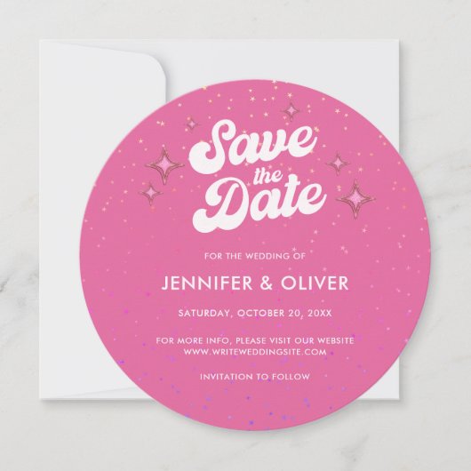 Groovy Hot Pink Disco Ball Bruiloft Save the Date Kaart (Voorkant)