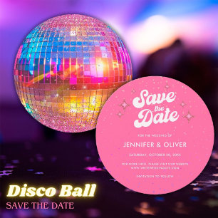 Groovy Hot Pink Disco Ball Bruiloft Save the Date Kaart