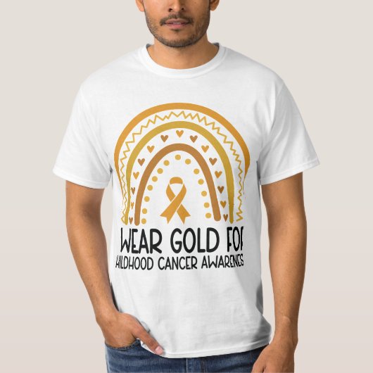 Groovy I Draag goud voor kinderkankerbewustzijn T-shirt (Voorkant)