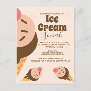 Groovy Ice Cream Cone Social Flyer Invitation Briefkaart