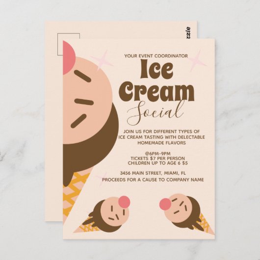 Groovy Ice Cream Cone Social Flyer Invitation Briefkaart (Voorkant / Achterkant)