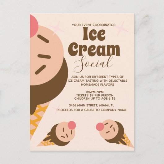 Groovy Ice Cream Cone Social Flyer Invitation Briefkaart (Voorkant)
