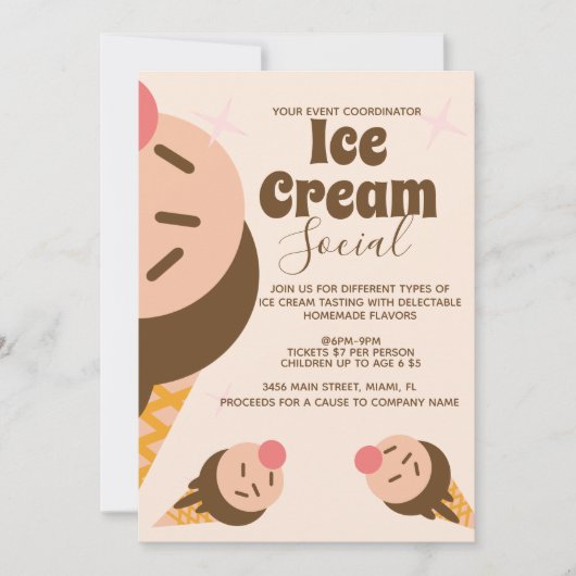 Groovy Ice Cream Cone Social Flyer Kaart (Voorkant)
