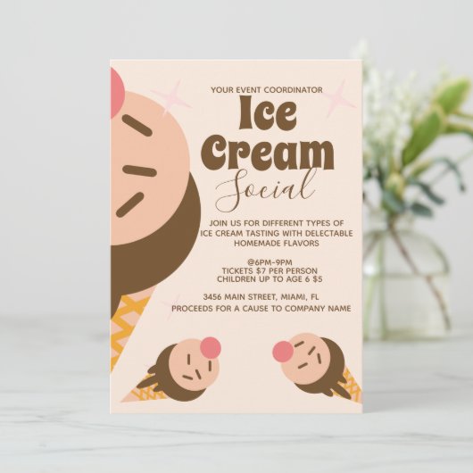 Groovy Ice Cream Cone Social Flyer Kaart (Staand voorkant)