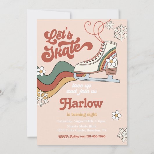Groovy Ice Skating Birthday Invitation | IJs-Schaa Kaart (Voorkant)