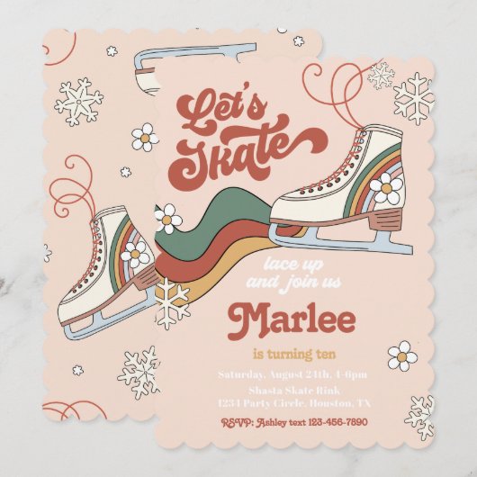 Groovy Ice Skating Birthday Invitation | IJs-Schaa Kaart (Voorkant / Achterkant)