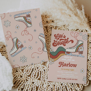 Groovy Ice Skating Birthday Invitation   IJs-Schaa Kaart