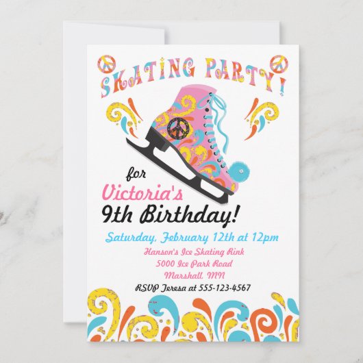 Groovy Ice Skating Party Uitnodigingen (Voorkant)