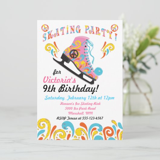 Groovy Ice Skating Party Uitnodigingen (Staand voorkant)