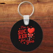 Groovy I'm A Sucker For You Retro Heart Candy Vale Sleutelhanger (Voorkant)