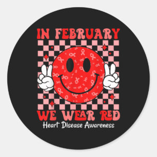 Groovy In februari Draag we voor hartziekte A Ronde Sticker