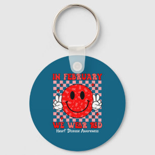 Groovy In Februari dragen we rood voor hartziekte Sleutelhanger