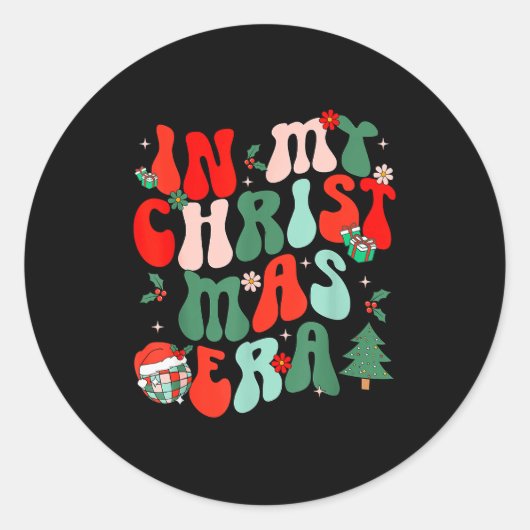 Groovy In My Christmas Era Cute Christmas Holiday  Ronde Sticker (Voorkant)