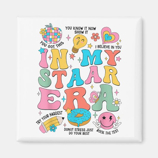 Groovy In My Starr Era Testing Day Teacher Kids Mo Magneet (Voorkant)