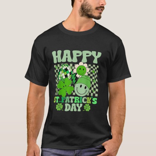  Groovy Irish Shamrock Smile Face St Patric T-shirt (Voorkant)