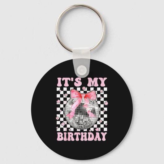 Groovy It's My Birthday Teens Girls Disco Ball Coq Sleutelhanger (Voorkant)