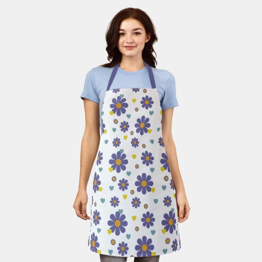 Groovy jaren 1970 Paarse Oranje Flower Power Schort (Gedragen)