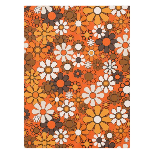 Groovy jaren 70 Herfst Retro Bloemenpatroon Sinaas Tafelkleed (Voorkant)