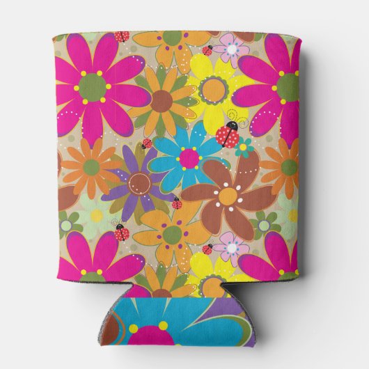 Groovy jaren 70 Hippie Bloemen Retro Bloemen Power Blikjeskoeler (Achterkant)