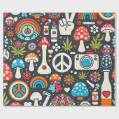 Groovy jaren 70 patroon met vredesborden en padden cadeaupapier (Vlak)