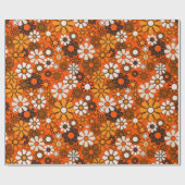 Groovy jaren 70 Retro Bloemen Sinaasappel en Bruin Cadeaupapier (Vlak)