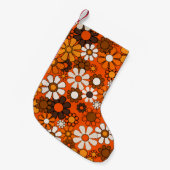 Groovy jaren 70 Retro Bloemen Sinaasappel en Bruin Kleine Kerstsok (Voorkant (Hangend))