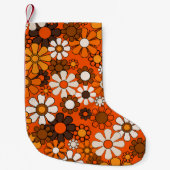 Groovy jaren 70 Retro Bloemen Sinaasappel en Bruin Kleine Kerstsok (Voorkant)