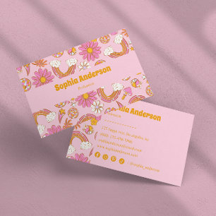 Groovy jaren 70 Retro Bloemen  Warm Tone Visitekaartje