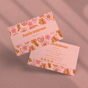 Groovy jaren 70 Retro Hippie Roze & Sinaasappel Fu Visitekaartje
