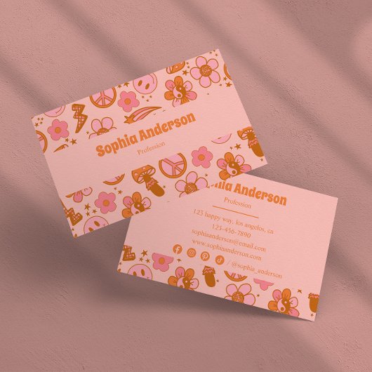 Groovy jaren 70 Retro Hippie Roze & Sinaasappel Fu Visitekaartje