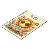 Groovy jaren 70 Retro Smiling Zon, Vrede & Liefde Notitieboek (Linkerzijde)