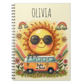 Groovy jaren 70 Retro Smiling Zon, Vrede & Liefde Notitieboek (Voorkant)