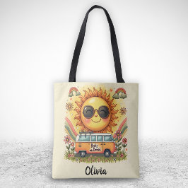 Groovy jaren 70 Retro Smiling Zon, Vrede & Liefde  Tote Bag