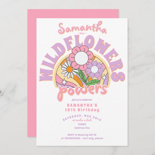 Groovy jaren 70 Retro Wildflower Power Verjaardag Kaart (Voorkant / Achterkant)