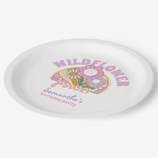 Groovy jaren 70 Retro Wildflower Power Verjaardag Papieren Bordje (Gekanteld)