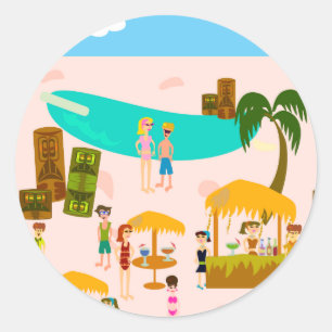 Groovy Jet Set Pool Party Ronde Sticker