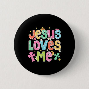 Groovy Jezus houdt van mij Bijbelse Christelijke K Ronde Button 5,7 Cm