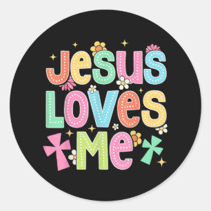 Groovy Jezus houdt van mij Bijbelse Christelijke K Ronde Sticker