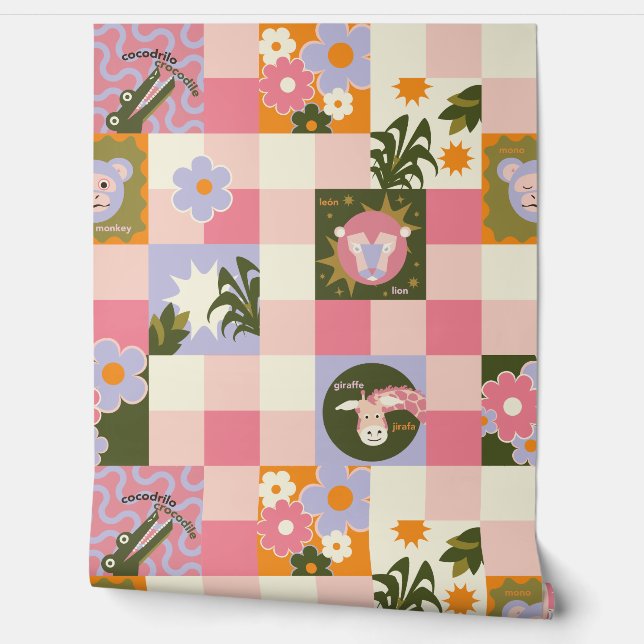 Groovy Jungle Nursery Tegelontwerp Behang (Afrollen)