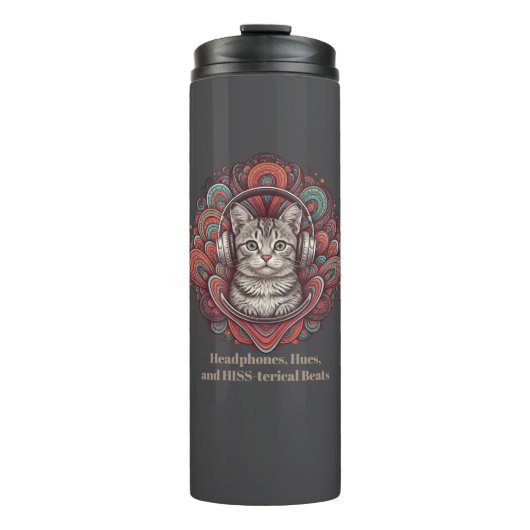 Groovy Kat Vibe Tumbler - Silver Tabby Thermosbeker (Voorkant)